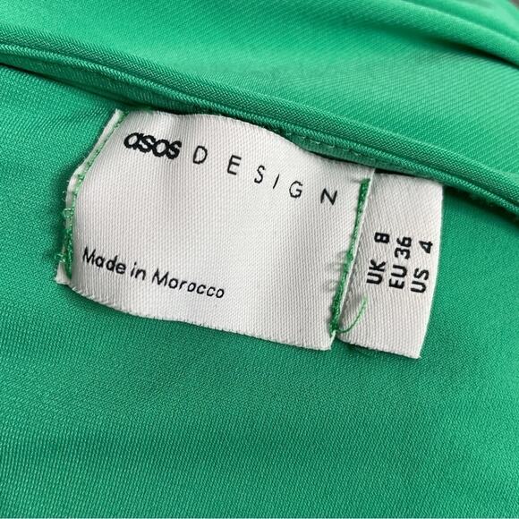 ASOS DESIGN Flare Leg Jumpsuit Size 4 Slinky Green Glam Plunge Tie Front Retro - Picture 6 of 7